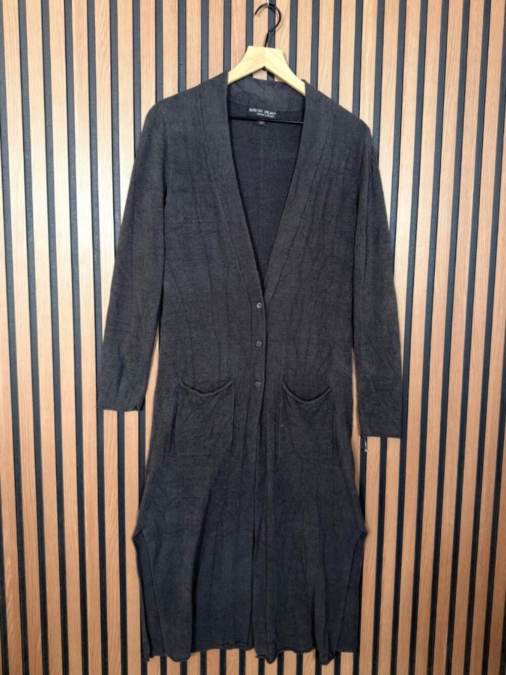 Barefoot Dreams Robe Small Gray Ultra Light Knit Button Front Pockets Stretch